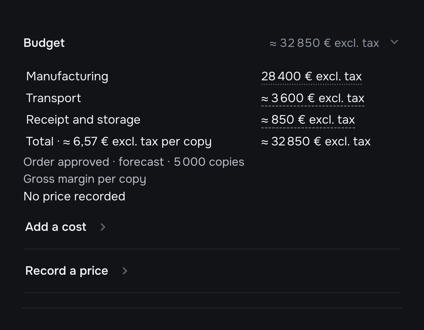 Cardgo: production dossier, proofs, costs and milestones.